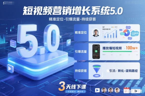 短视频营销增长系统5.0,精准定位-引爆流量-持续获客,3天线下课(音频+图片)-路子网