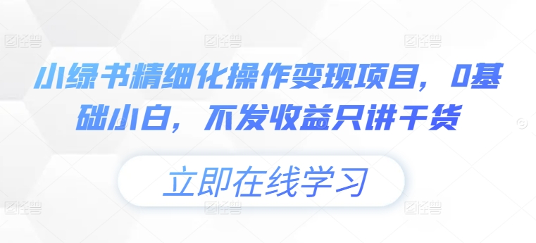 小绿书精细化操作变现项目，0基础小白，不发收益只讲干货-路子网