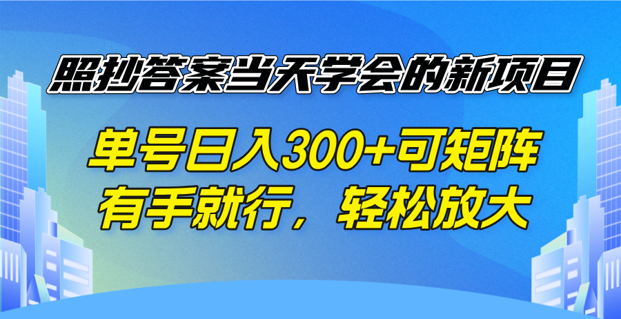 照抄答案当天学会的新项目，单号日入300 +可矩阵，有手就行，轻松放大-路子网