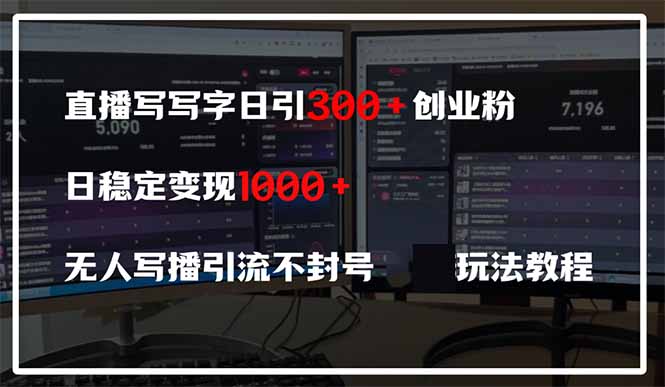 直播写写字日引300+创业粉，日稳定变现600+无人写播引流不封号，玩法教程-路子网