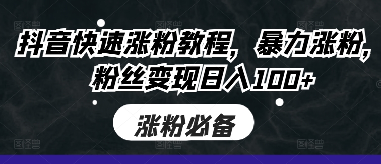 抖音快速涨粉教程，暴力涨粉，粉丝变现日入100+-路子网