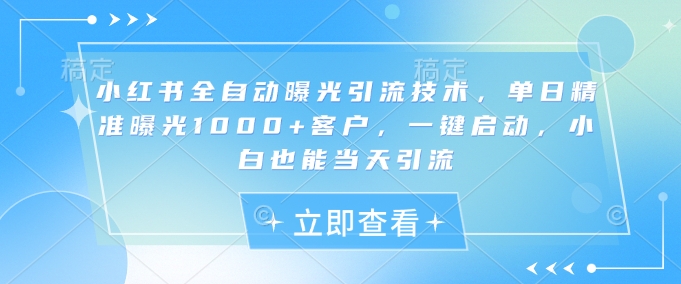 小红书全自动曝光引流技术，单日精准曝光1000+客户，一键启动，小白也能当天引流【揭秘】-路子网