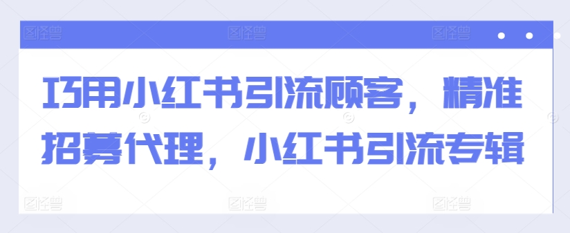 巧用小红书引流顾客，精准招募代理，小红书引流专辑-路子网