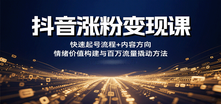 抖音涨粉变现课，快速起号流程+内容方向+情绪价值构建与百万流量撬动方法-路子网