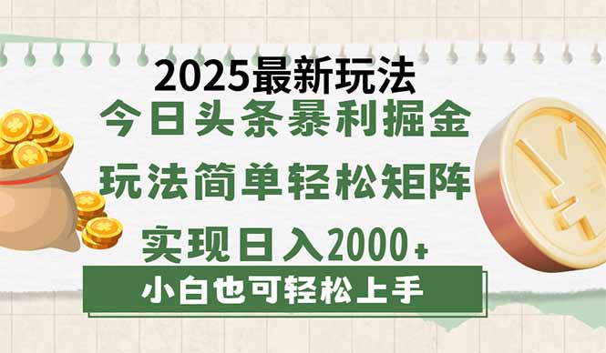 今日头条2025最新玩法，思路简单，复制粘贴，轻松实现矩阵日入2000+-路子网