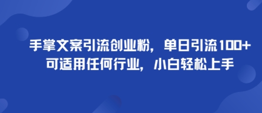 手掌文案引流创业粉，单日引流100+，可适用任何行业，小白轻松上手-路子网