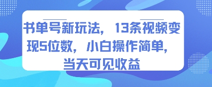 书单号新玩法，13条视频变现5位数，小白操作简单，当天可见收益-路子网