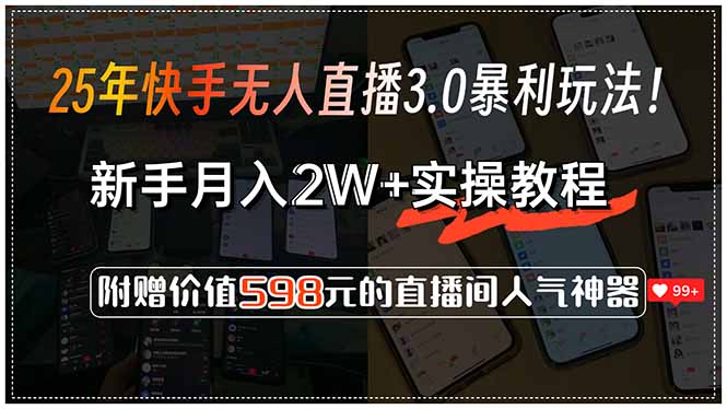 25年快手无人直播3.0暴利玩法！，新手月入2W+实操教程，附赠价值598元…-路子网