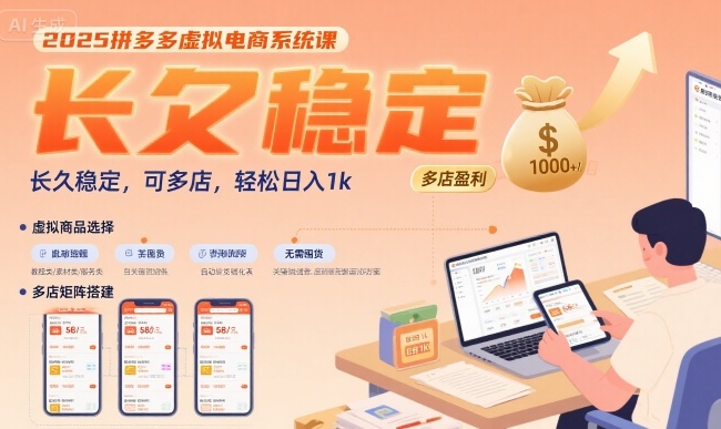 2025拼多多虚拟电商系统课，长久稳定，可多店，轻松日入1k-路子网
