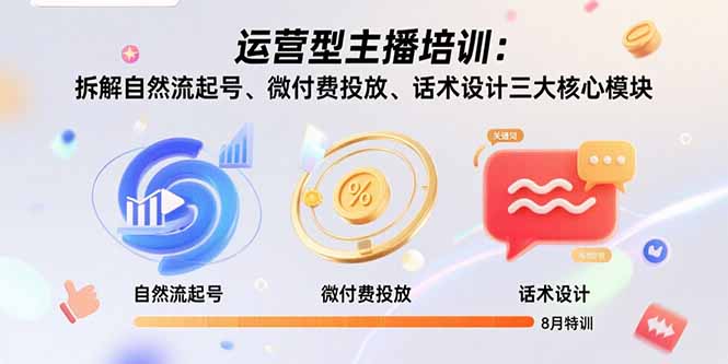 运营型主播培训：拆解自然流起号、微付费投放、话术设计三大核心模块-8月-路子网