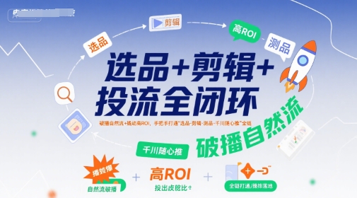 选品+剪辑+投流全闭环，破播自然流+撬动高ROI，手把手打通“选品-剪辑-测品-千川随心推”全链-路子网