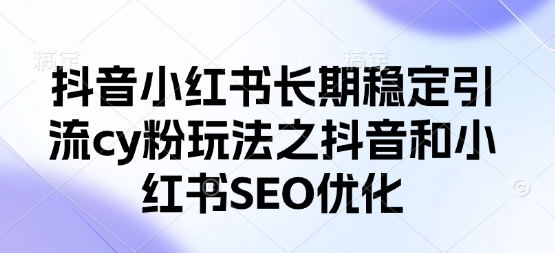 抖音小红书长期稳定引流cy粉玩法之抖音和小红书SEO优化-路子网