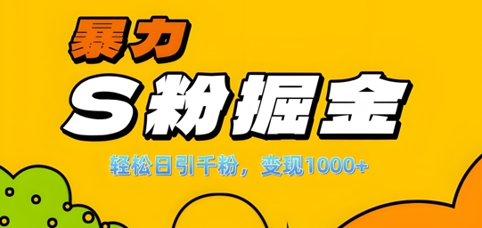 单人单机日引千粉，变现1k+，S粉流量掘金计划攻略【揭秘】-路子网