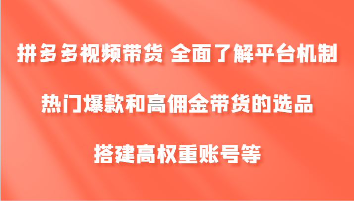 拼多多视频带货 全面了解平台机制、热门爆款和高佣金带货的选品，搭建高权重账号等-路子网