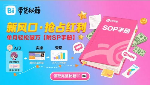 B站哔哩哔哩带货秘籍，新风口，抢占红利，单月轻松破万【附SOP手册】-路子网