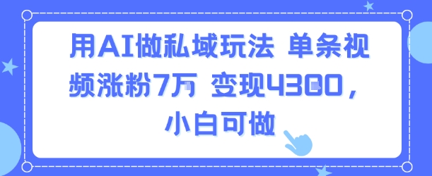 用AI做私域玩法，单条视频涨粉7W变现4.3k，小白可做-路子网