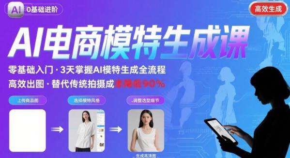 AI模特进阶课程，0基础高效生成逼真电商模特图-路子网