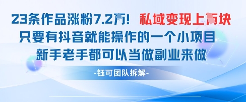 抖音私域项目23条作品涨粉7.2W，私域变现1W-路子网