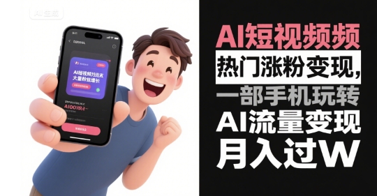 AI短视频热门涨粉变现，一部手机玩转AI流量变现，月入过W-路子网