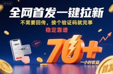 全网首发一键拉新项目，不需要回传，接个验证码就完事，稳定靠谱，一小时收益70+【揭秘】-路子网