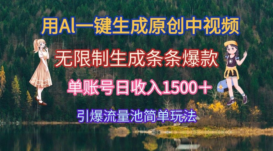 用Al一键生成原创中视频，无限制生成条条爆款，单账号日收入1500＋引爆…-路子网