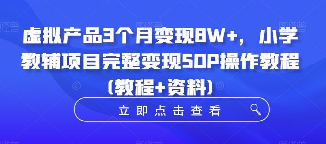 虚拟产品3个月变现8W+，小学教辅项目完整变现SOP操作教程(教程+资料)-路子网