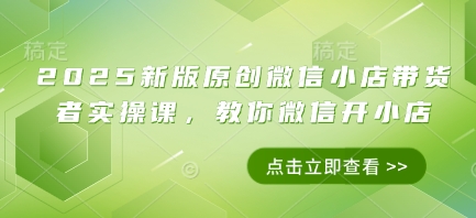 2025新版原创微信小店带货者实操课，教你微信开小店-路子网