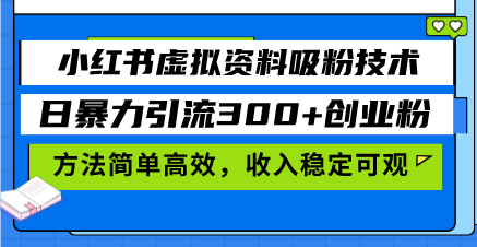 小红书虚拟资料吸粉技术，日暴力引流300+创业粉，方法简单高效，收入稳…-路子网