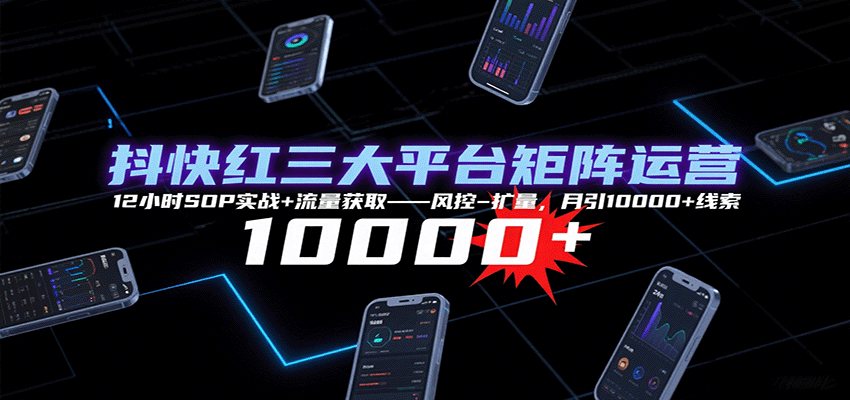 抖快红三大平台矩阵运营，12小时SOP实战+流量获取-风控-扩量，月引10000+线索-路子网