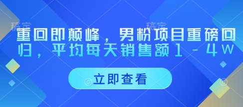 重回即颠峰，男粉项目重磅回归，平均每天销售额1-4W-路子网