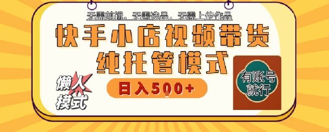 快手小店托管代运营，无需剪辑，无需选品，无需上传作品，全程无需操作，轻松月入5k+【揭秘】-路子网