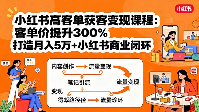 小红书高客单获客变现课程：客单价提升300%，打造月入10万+小红书商业闭环-路子网
