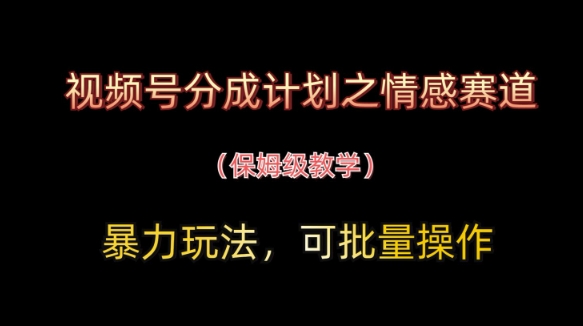 视频号分成计划之情感赛道暴力玩法，可批量操作，保姆级教学-路子网
