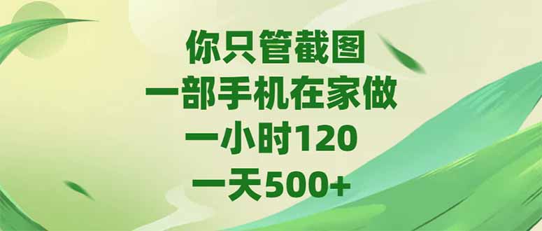 你只管截图，一部手机在家做，一小时120，-天500+-路子网