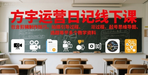 方宇运营日记线下课，包含剪辑制作技巧、拍摄引导过程、起号思维导图、选题等多个教学资料-路子网