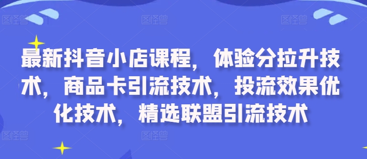 最新抖音小店课程，体验分拉升技术，商品卡引流技术，投流效果优化技术，精选联盟引流技术-路子网