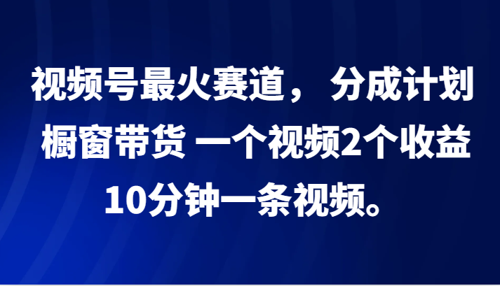 视频号最火赛道， 分成计划， 橱窗带货，一个视频2个收益，10分钟一条视频。-路子网