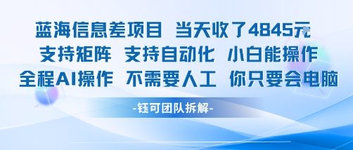 蓝海信息差项目当天收米1k+ 支持矩阵支持自动化小白能操作全程AI操作不需要人工你只要会电脑-路子网
