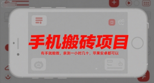 手机搬砖项目，有手就能做，亲测一小时几十，苹果安卓都可以-路子网
