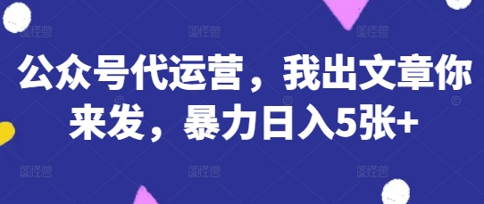 公众号代运营，我出文章你来发，暴力日入5张+【揭秘】-路子网