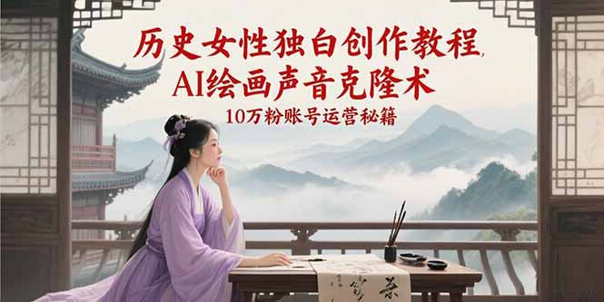 历史女性独白创作教程，AI绘画声音克隆术，10万粉账号运营秘籍-路子网