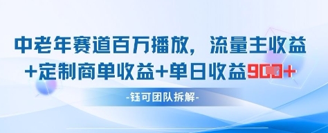 中老年赛道百万播放+流量主收益+定制收益，单日收益9张-路子网