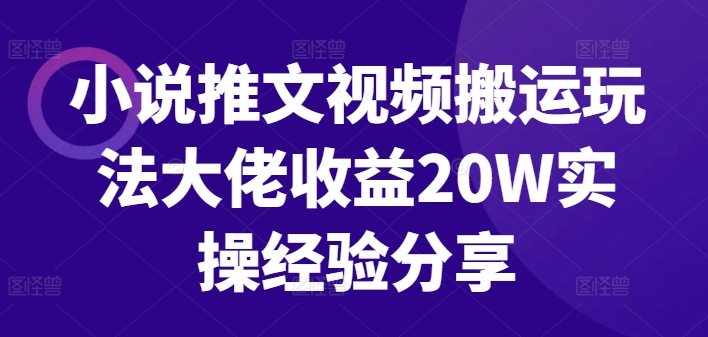 小说推文视频搬运玩法大佬收益20W实操经验分享-路子网
