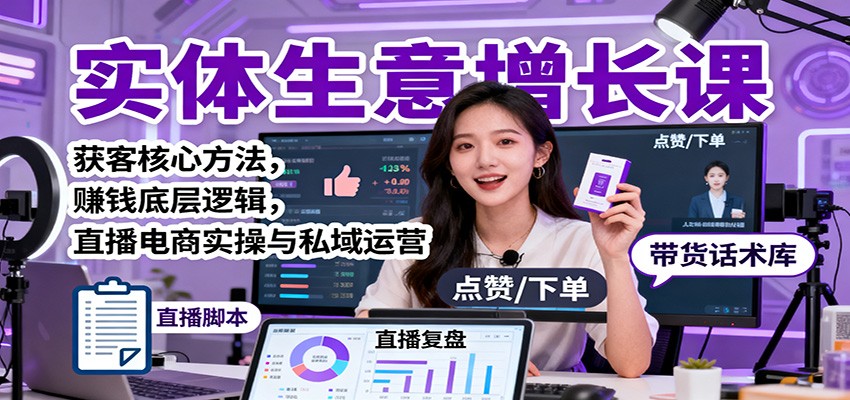 实体生意增长课:获客核心方法,赚钱底层逻辑,直播电商实操与私域运营-路子网