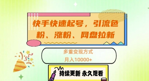 快手快速起号，引流s粉、涨粉、网盘拉新多重变现方式，月入1w【揭秘】-路子网
