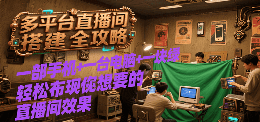 多平台直播间搭建全攻略，一部手机+一台电脑+一块绿布轻松实现你想要的直播间效果-路子网