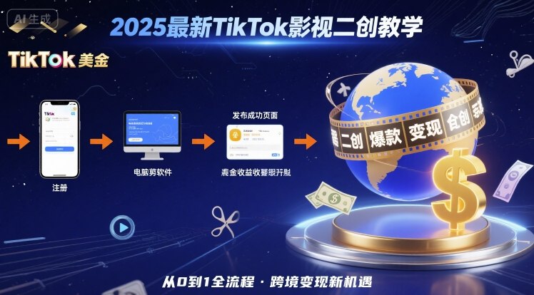 2025年最新TikTok影视二创教学，从注册到发布撸美金全流程，跨境变现新机遇-路子网