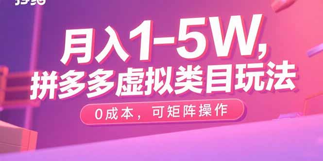 月入1-5W，拼多多虚拟类目玩法，0成本，可矩阵操作-路子网