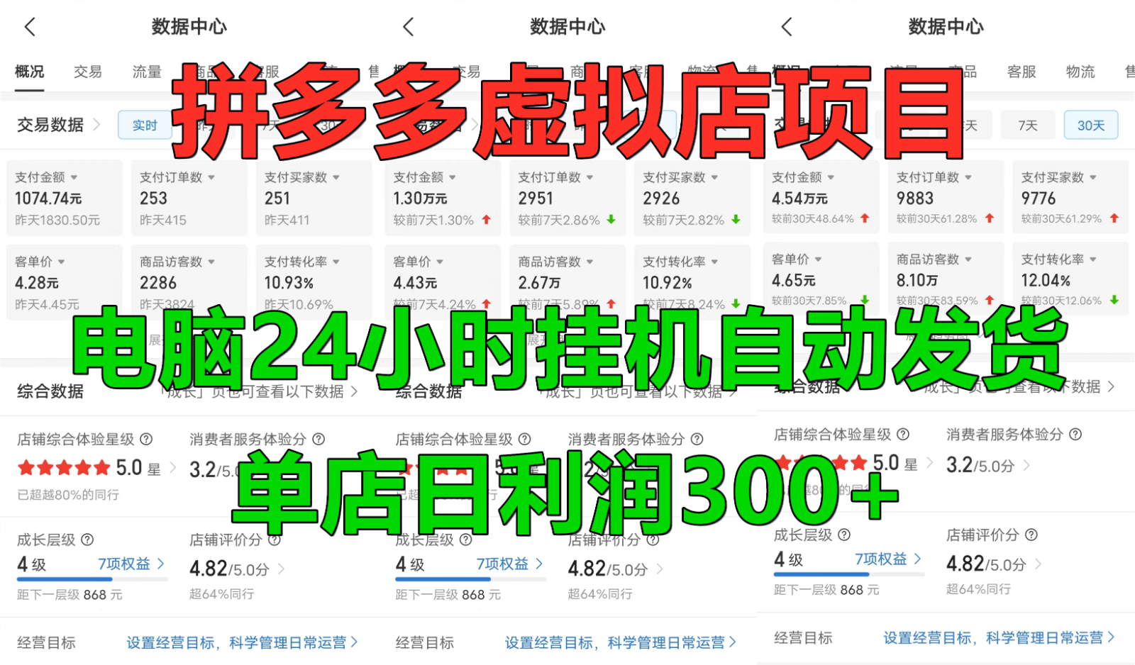 拼多多虚拟店铺项目，电脑挂机自动发货，单店日利润300+-路子网