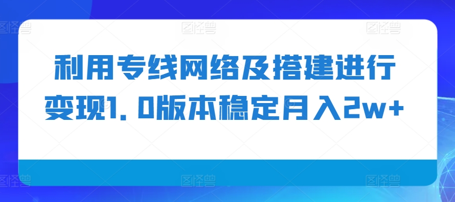 利用专线网络及搭建进行变现1.0版本稳定月入2w+【揭秘】-路子网